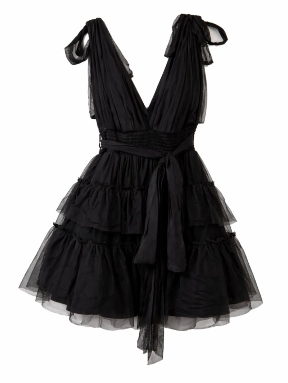 Live 4 Truth Tie Shoulder Tiered Tulle Mini Dress Black 2X